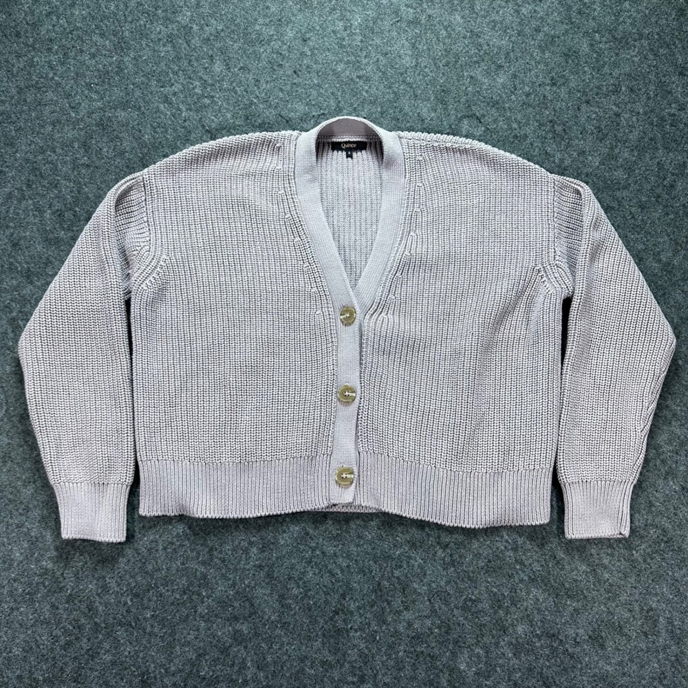 Quince Womens Purple Organic Cotton Shaker Stitch Button Front Cardigan Size S